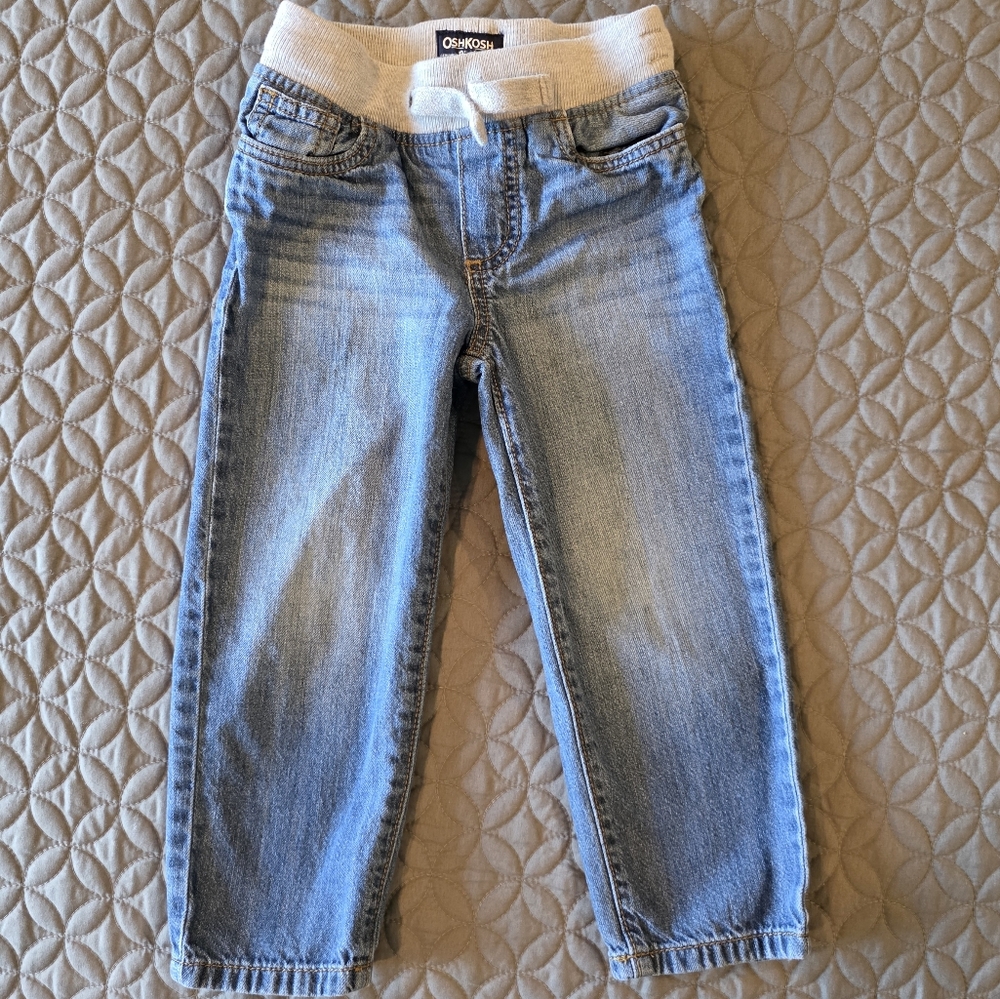 OshKosh B'gosh 100% Cotton Toddler Knit Waist With Drawstring Blue Jeans, 3T